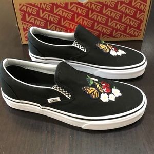 checkered floral slip on vans
